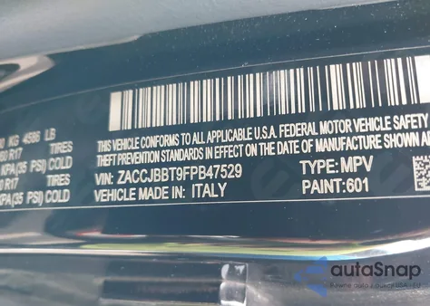 2015 Jeep Renegade Latitude from USA, damaged, VIN ZACCJBBT9FPB47529